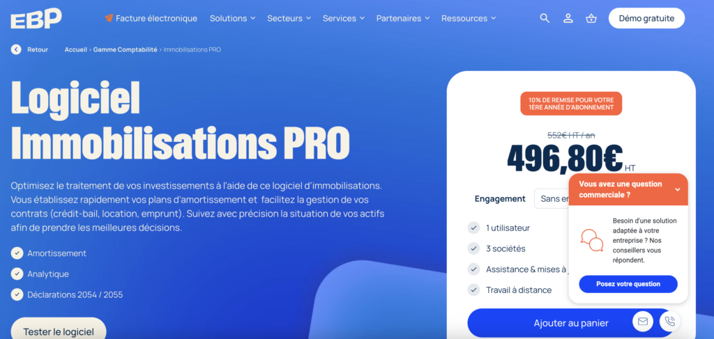 EBP, logiciel de comptabilité des immobilisations