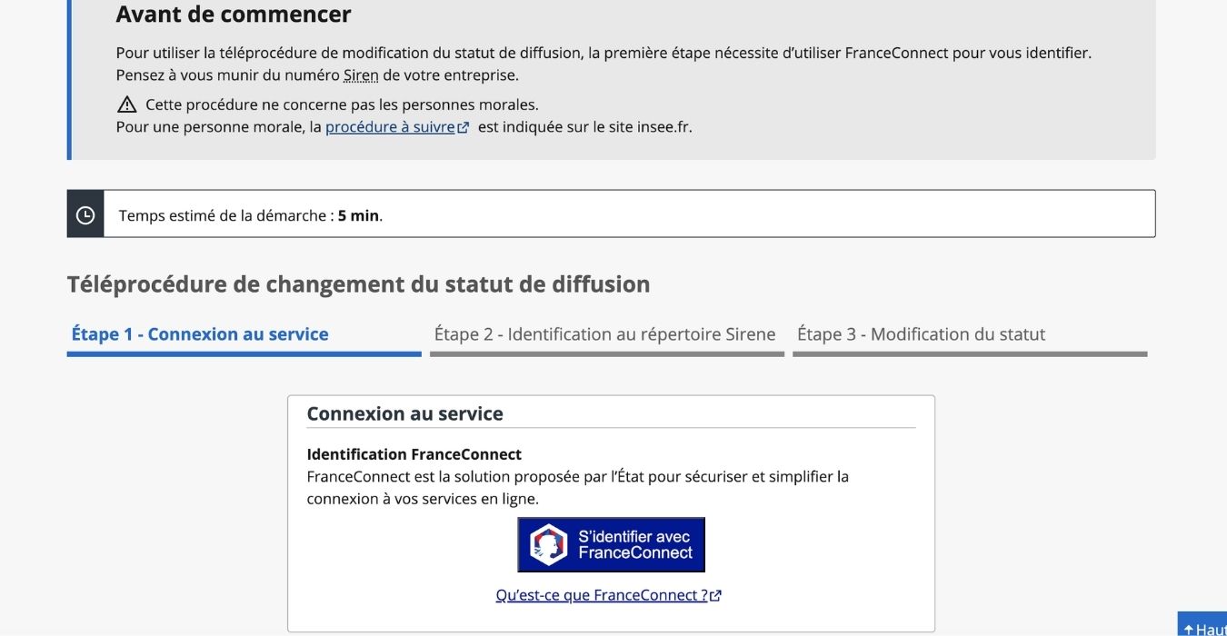 Page d'accueil : fiche insee entreprise
