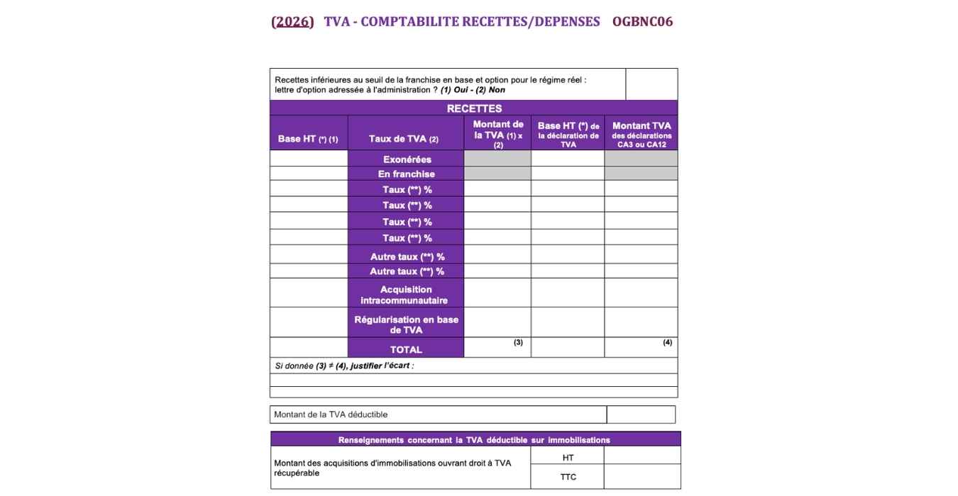 TVA comptabilité recettes et dépenses