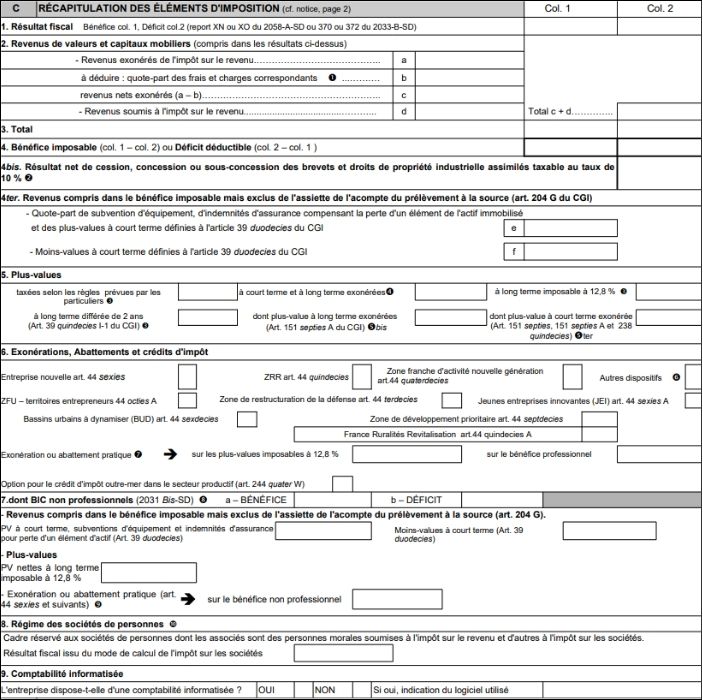 Le cadre C de la liasse 2031