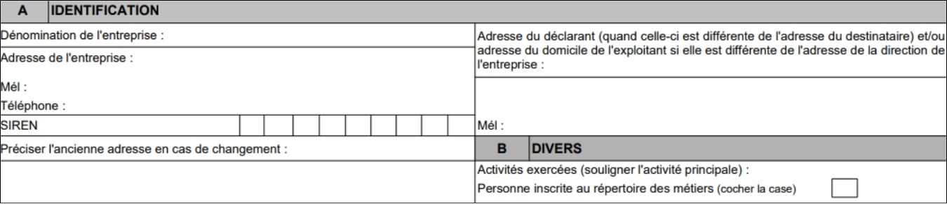Les cadres A et B de la liasse 2031
