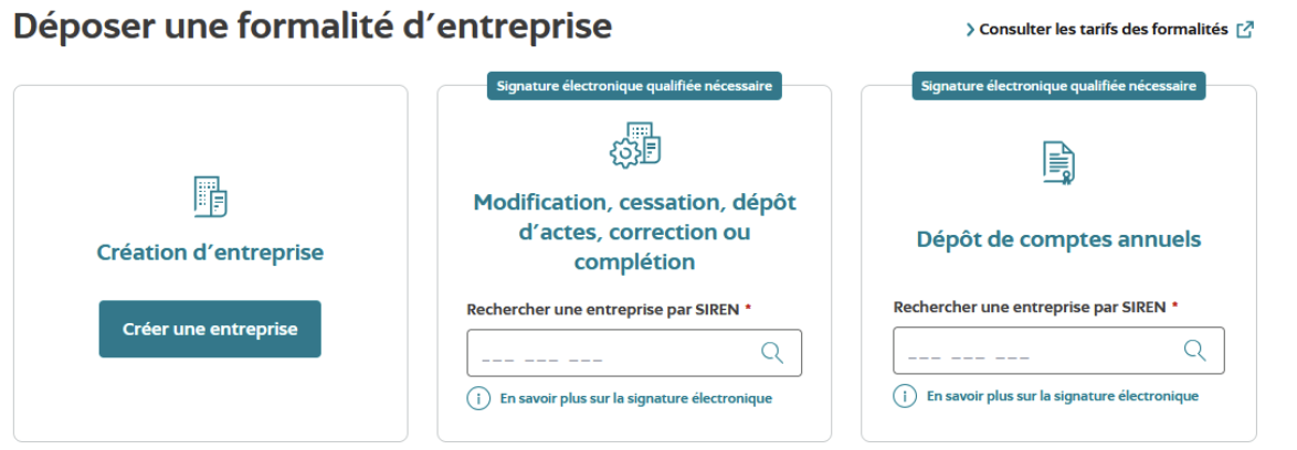 Onglet créer une entreprise sur le formulaire P0i
