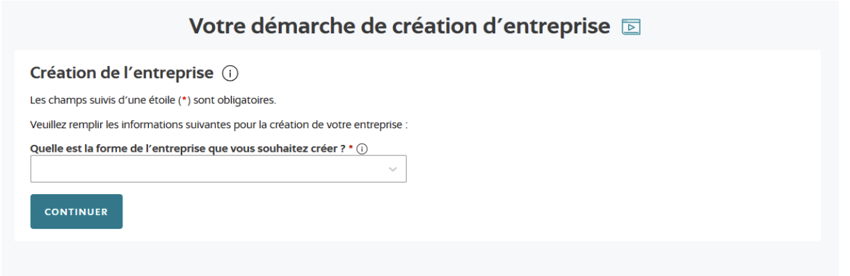 Onglet Votre démarche de création d'entreprise du formulaire P0i