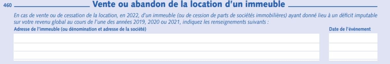 Capture d'écran de la section concernant la vente ou l'abandon de la location d'un immeuble dans le formulaire 2044