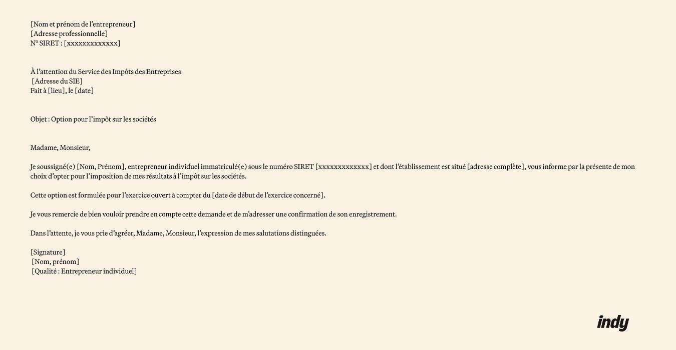 modèle demande passage en EI à l'is