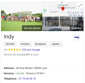 Encart Google My Business d'Indy