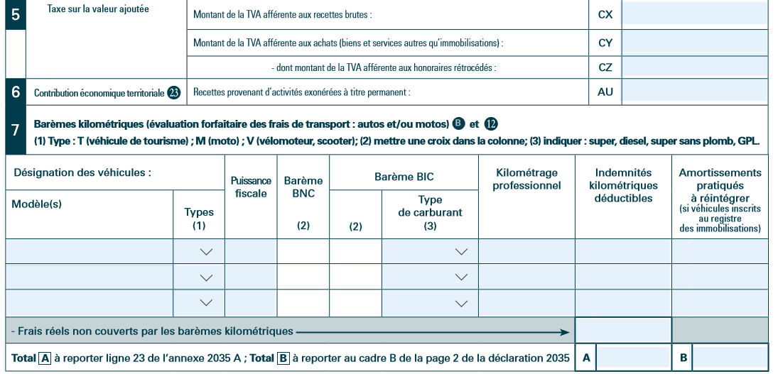 Cadre 5, 6 et 7 de la déclaration 2035