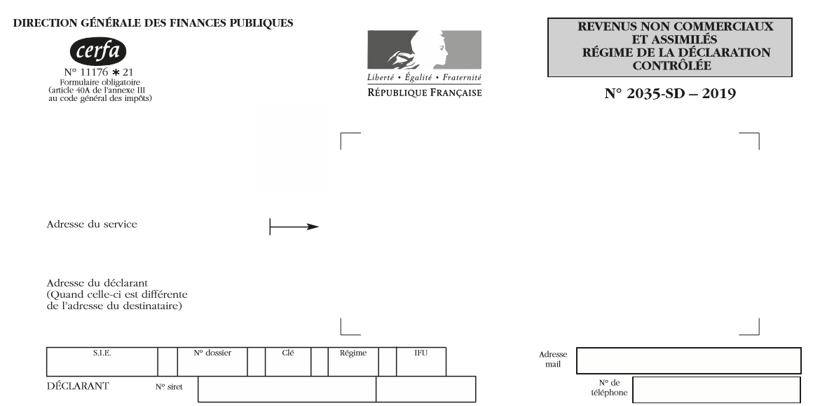 Entête de la déclaration 2035 de l'année 2018