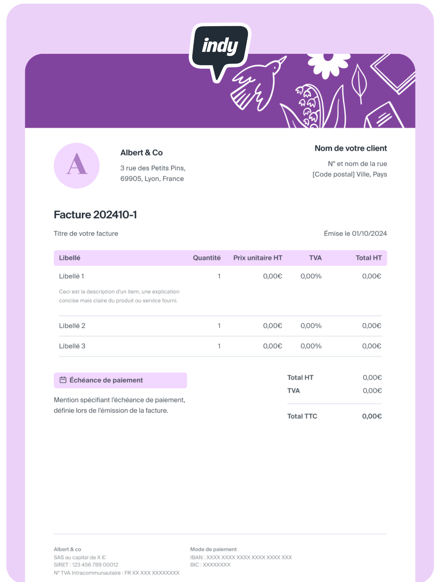 indy design modèle de facture