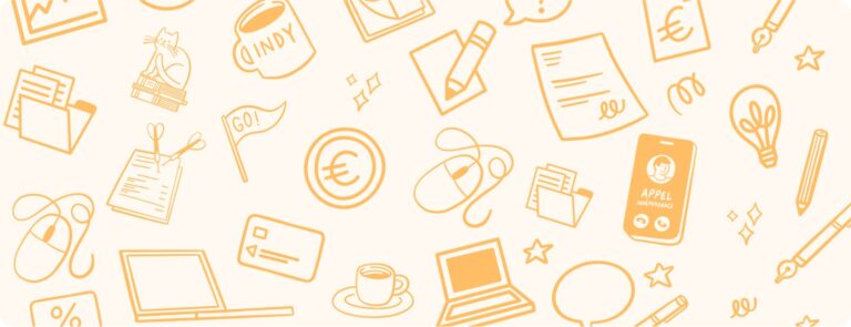 Illustrations de logiciels de facturation pour un freelance sur fond jaune Indy