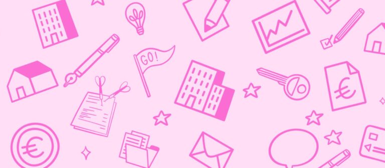 illustration de la SCI à l'is comptable sur fond rose : argent, clef, immeuble, déclaration...