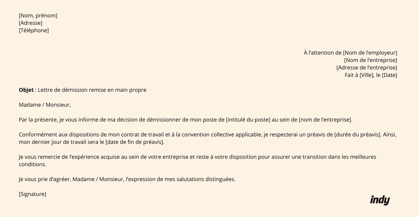 Modèle lettre de démission