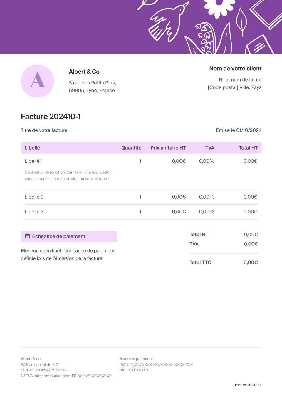 modèle facture indy